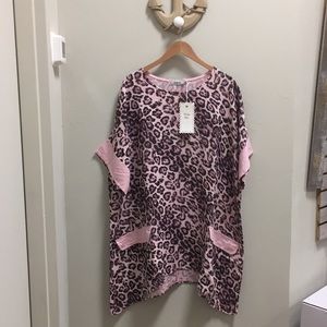 Pink Leopard Linen Tunic